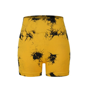 Leggings de jogging imprimés pour femmes, jaune et noir, tie-dye, tricotés en spandex et polyester, extensibles, séchage rapide, sportifs, toutes saisons - Product Image 1
