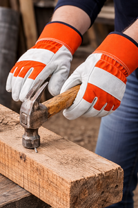 Gants industriels pour la manipulation du bois avec renfort en cuir sur la paume et dos en tissu pour le travail manuel et la production en usine - Product Image 2
