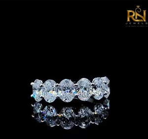 Anillo de Boda de Oro Sólido con Media Eternidad de 6 Diamantes Ovalados Cultivados en Laboratorio para Mujer, Joyería de Aniversario, Venta al por Mayor OEM ODM - Product Image 4