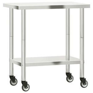 Mesa de Trabajo para Cocina Comercial con Ruedas, 32.5''x21.7''x33.5'', Fabricación en Acero Inoxidable - Product Image 2