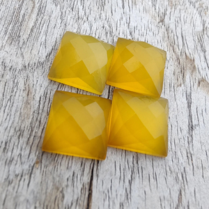 Calcedoine jaune naturelle authentique, taille carrée à motifs, dos plat, calibrée, provenant du Rajasthan, pour la fabrication de bijoux - Product Image 3
