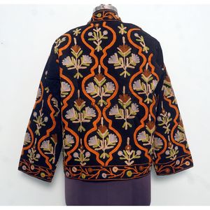 Amazing Look Cotrise Embroidery Floral Quilted Autumn Winter <b>Jacket</b> Women's Regular Length <b>Mandarin</b> <b>Collar</b> Full Sleeve Button - Product Image 5
