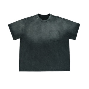 T-shirt délavé tendance pour homme 100 % coton col rond respirant coupe ample décontractée teint uni tricoté à l'avant - Product Image 1