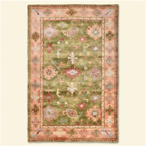 พรมปูพื้นลายดอกไม้สไตล์วินเทจสีเขียวชมพู รุ่น Olive Rose Garden ผลิตด้วยมือ  หนานุ่ม  ไม่ลื่น  เป็นมิตรกับสิ่งแวดล้อม เหมาะสำหรับห้องนั่งเล่น - Product Image 1