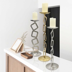 Modern Gold And Silver Metal <b>Candlestick</b> <b>Holders</b> Set With Geometric Linked Square Design For Elegant Tabletop Decor - Product Image 3