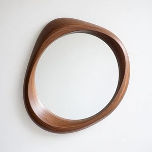 Irregular Walnut Wood Wall <b>Mirror</b> Modern Decorative Framed <b>Mirror</b> for Living Room Entryway Bathroom - Product Image 1