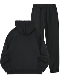 Unisex Black Hoodie Jogger Set Solid Color Two-Piece Tracksuit Casual for Outfit Full Sleeve Fleece Breathable Quick-Dry - Product Image 2