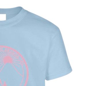 Camiseta de manga corta azul claro con cuello redondo y estampado gráfico rosa, ropa informal para el día a día, ropa cómoda para la calle - Product Image 5