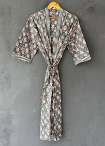 Albornoz Kimono de Algodón con Estampado Floral y Cuello en V para Mujer, Manga Larga, Ajuste Holgado, Ligero y Transpirable, Venta al por Mayor - Product Image 4