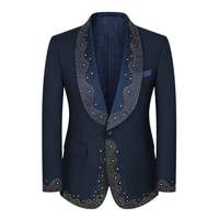 Jas Tuxedo Pria dengan Ritsleting Berhias Berlian Imitasi, Slim Fit, Kualitas Tinggi, Warna Solid, Blazer Gaya Inggris untuk Pengantin Pria