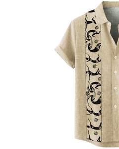 Camisa de Manga Corta con Estampado Tribal de Palmeras Color Caqui, Estilo Casual de Playa para Hombre, Fabricante OEM, Suministro al por Mayor - Product Image 3