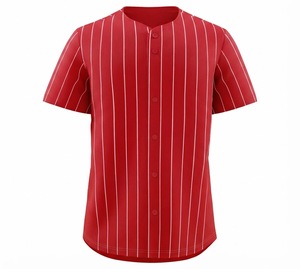 Maillot de baseball unisexe rose rayé, col en V, manches courtes, boutons sur le devant, tissu en mesh respirant, coupe classique, adultes, toutes saisons - Product Image 4