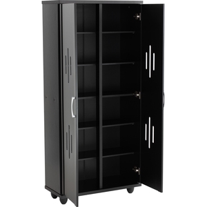 Meuble à chaussures en métal noir ventilé à double porte, organisateur de rangement sur roulettes pour entrée de maison - Product Image 4