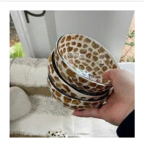 <b>Ceramic</b> <b>Bowls</b> Set With Brown Spot Pattern Modern Design Stackable For Food <b>Serving</b> Home Use - Product Image 1