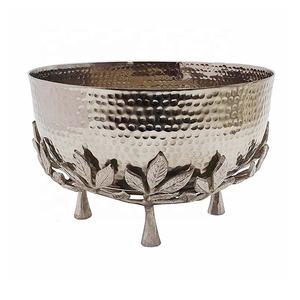 Cuenco metálico de alta calidad para servir con soporte de hoja real, utensilios de cocina tallados a mano, esencial para el hogar, hoteles, fiestas, Decoración de mesa - Product Image 5