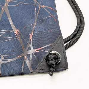 Navy Blue Nylon <b>Drawstring</b> <b>Backpack</b> with Abstract Pattern and Front Zipper Pocket - Product Image 3