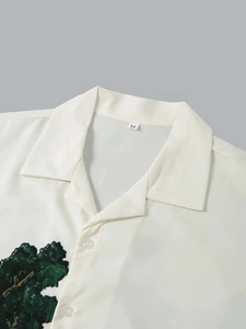 Camisa informal para hombre con estampado de paisaje, camisa de verano de manga corta beige de secado rápido - Product Image 3
