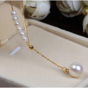 18K <b>Gold</b> Adjustable Chain New Style 8-9mm3-4mm Freshwater <b>Pearl</b> <b>Necklace</b> One-Piece Dropshipping Manufacturer Wholesale - Product Image 2