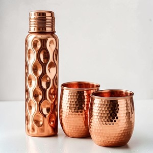 Juego de Botellas de Agua de Cobre Ecológicas, con Acabado Estampado Floral, Hechas a Mano, con Tapa, Conservan la Temperatura por 6 Horas, Ideal para Regalo - Product Image 3