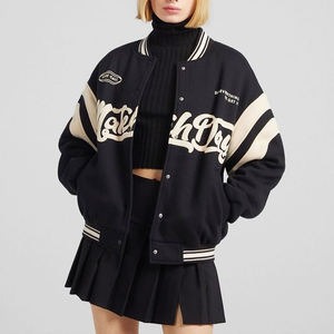 Chaqueta de Cuero PU para Mujer, Chaqueta Varsity con Logotipo Bordado, Chaqueta de Béisbol Personalizada de Poliéster para Mujer, Ropa de Calle - Product Image 5