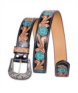 Premium Western Cowboy Floral Leather <b>Belt</b> – Hand Tooled Carved Leather with <b>Vintage</b> Buckle - Product Image 2