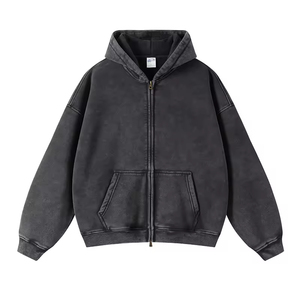 Prix d'usine – Sweat zippé court et ample pour homme, 100 % coton molletonné, 500 g/m², délavé, couleur unie, épaules tombantes, haute qualité, collection hiver - Product Image 1