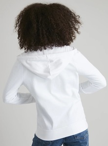 <b>Women's</b> <b>White</b> Full <b>Zip</b> <b>Hoodie</b> Regular Fit Knitted Cotton Hooded Sweatshirt with Front Pockets Autumn Wear Custom Brand Logo - Product Image 3