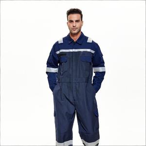Combinaison de travail réfléchissante unisexe haute visibilité et combinaison de sécurité bleu marine à manches longues imperméable en coton/polyester - Product Image 3