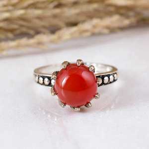 Bijou artisanal en argent sterling 925 avec cornaline orange naturelle, serti clos, style vintage, délicat, pour mariage et soirée, cadeau unisexe - Product Image 1