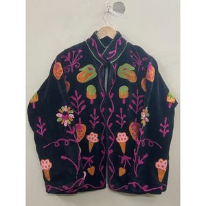Hand Embroidered <b>Velvet</b> Cotton <b>Jacket</b> <b>Women</b> Full Sleeve Mandarin Collar Winter Bohemian Heart Pattern Coat - Product Image 6