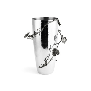 Jarrón de lujo Saleem International 2026 con diseño de granada, color plateado, de metal, con hoja de ginkgo marrón dorado - Product Image 3