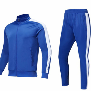 Men Blue Full Sleeve <b>Tracksuit</b> Set Solid Color Breathable Sporty Style With Side Pockets Zipper Closure Regular Fit Autumn Wear - Product Image 1
