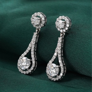 14K White Gold <b>Fine</b> Dangle <b>Earrings</b> 3.72 CT Round Lab Grown Diamond Teardrop Halo Dangle Elegant and Luxurious Style - Product Image 3