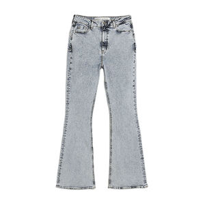 Jeans de Cintura Alta para Mujer, Color Azul Claro, Lavado a la Piedra, Algodón, Corte Regular, Cierre de Botones, Diseño Liso - Product Image 4