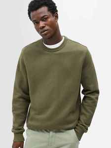 Sweat-shirt à col rond pour homme, vert olive, coupe classique, vêtement décontracté pour l'automne, tricot uni, pull respirant en coton - Product Image 2