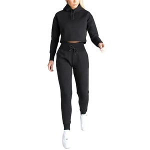 Women Solid Color Hooded Tracksuit <b>Set</b> Full Length Joggers With Pockets Casual Loose Fit Autumn Wear Midweight Cotton - Product Image 4