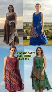 Stylish Multi-Color Vintage Silk Saree Dress Knee-Length Modern A-Line Indian Boho Design Lace Tassel Decoration Breathable - Product Image 6