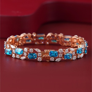 Pulsera de tenis de oro rosa de 14K con circonitas azules de 4.49 CT, corte redondo y marquesa, diamantes cultivados en laboratorio, a la moda - Product Image 1