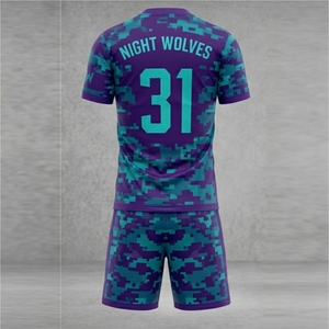 Men's Soccer Jersey Set Purple Teal Camouflage Wolf Print Sublimated Quick Dry V-Neck Short Sleeve <b>Athletic</b> Fit All Seasons - Product Image 2