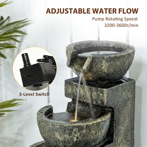 Fontana da Esterno Moderna a 4 Livelli con Ciotole in Pietra, Flusso a Cascata Regolabile e Luci LED per Patio, Giardino Zen o Villa - Product Image 5