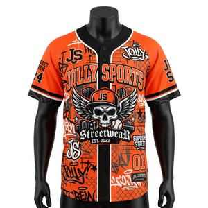 เสื้อเบสบอลผู้ชาย โพลีเอสเตอร์ 180GSM สีส้มดำ ดีไซน์แผงสีตัดกัน สกรีนลายแบบซับลิเมชั่น เสื้อยืดคอตตอน 100% ทรงหลวมสำหรับผู้ชาย พิมพ์ลาย - Product Image 1