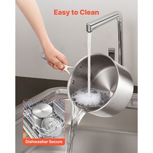 Casserole en acier inoxydable antiadhésive Ergo de 4 Qt avec couvercle en verre, petite casserole multifonctionnelle - Product Image 4