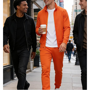 Men's <b>Orange</b> Quarter-Zip Tracksuit Set Knitted Solid Color Streetwear Casual Wear Breathable Polyester Spring Season - Product Image 3