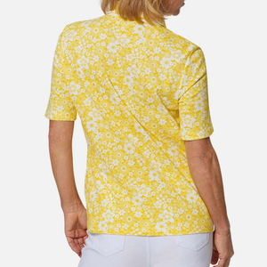 เสื้อโปโลแขนสั้นลายดอกไม้สีเหลืองสำหรับผู้หญิง ผ้าฝ้ายทอแบบลำลอง ระบายอากาศได้ดี ทรงปกติ - Product Image 2