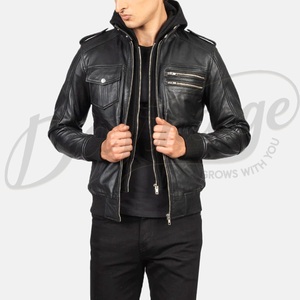 แจ็คเก็ตบอมเบอร์หนังแท้สีดำแบบสั่งทำพิเศษสำหรับผู้ชาย แจ็คเก็ต MA1 แบบซิป ขายส่ง เสื้อแจ็คเก็ตหนังแท้ทรงเข้ารูป สปอร์ตแวร์ - Product Image 6