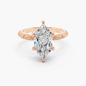 Anillo de Compromiso Solitario con Diamante Cultivado en Laboratorio de 3 Quilates, Corte Marquesa, Grabado Floral Vintage, Oro de 14K - Product Image 4