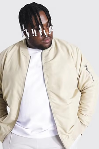 <b>Men's</b> Cream <b>Bomber</b> <b>Jacket</b> Solid Color Zipper Closure Casual Autumn Wear Stand Collar Regular Fit Polyester Cotton Blend - Product Image 5