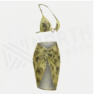Ensemble bikini 2 pièces à imprimé floral avec haut dos nu et jupe portefeuille pour femme - Product Image 3