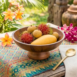 Grande corbeille à fruits sur piétement en bois d'acacia massif, bol de service surélevé pour centre de table de cuisine et décoration intérieure - Product Image 5