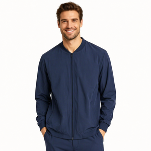Men's <b>Navy</b> <b>Blue</b> Zip-Up Scrub <b>Jacket</b> Hospital Uniform Polyester Woven Workwear for Clinic Use - Product Image 1